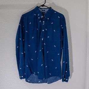 Tommy Hilfiger Button Down Shirt Navy Blue with Pineapples Size Large